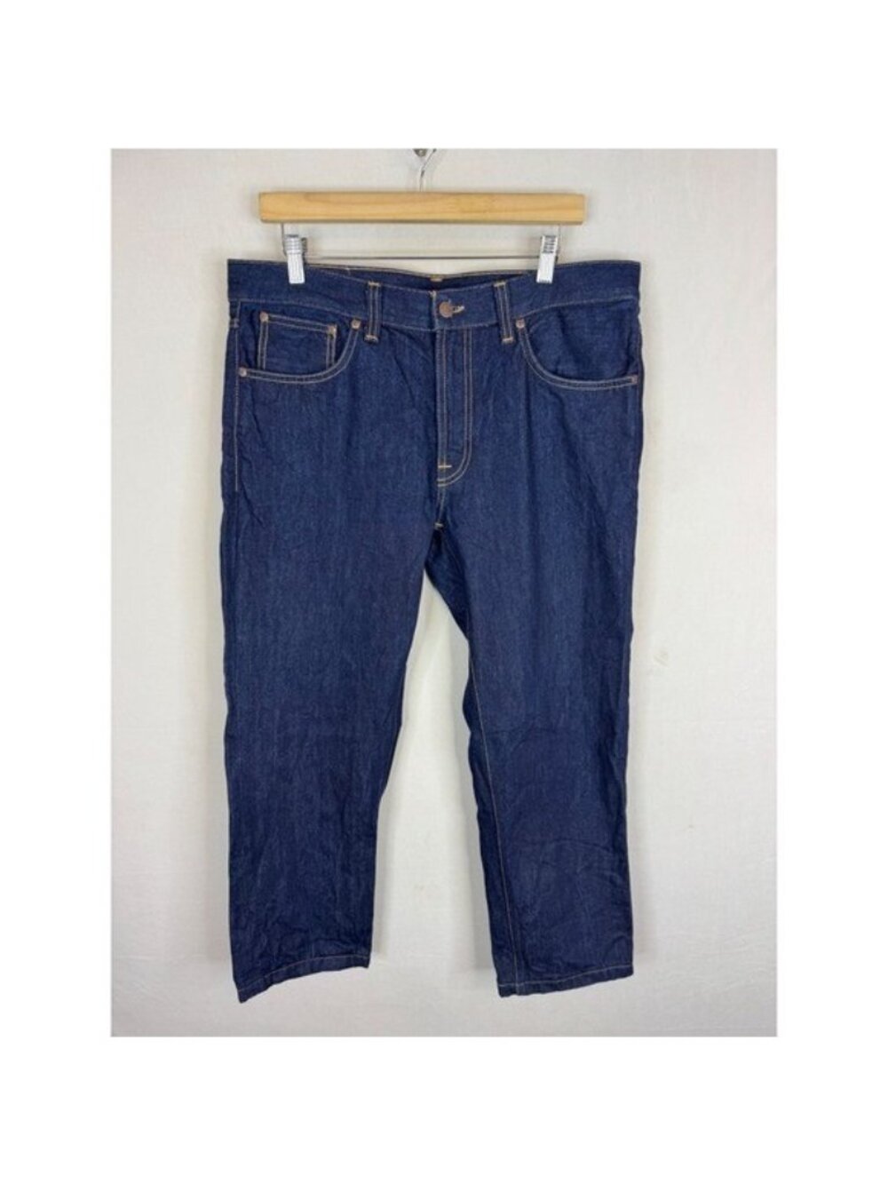 Nudie Jeans Gritty Jackson Dry Navy Straight Leg Denim Mens 34X27 hemmed
